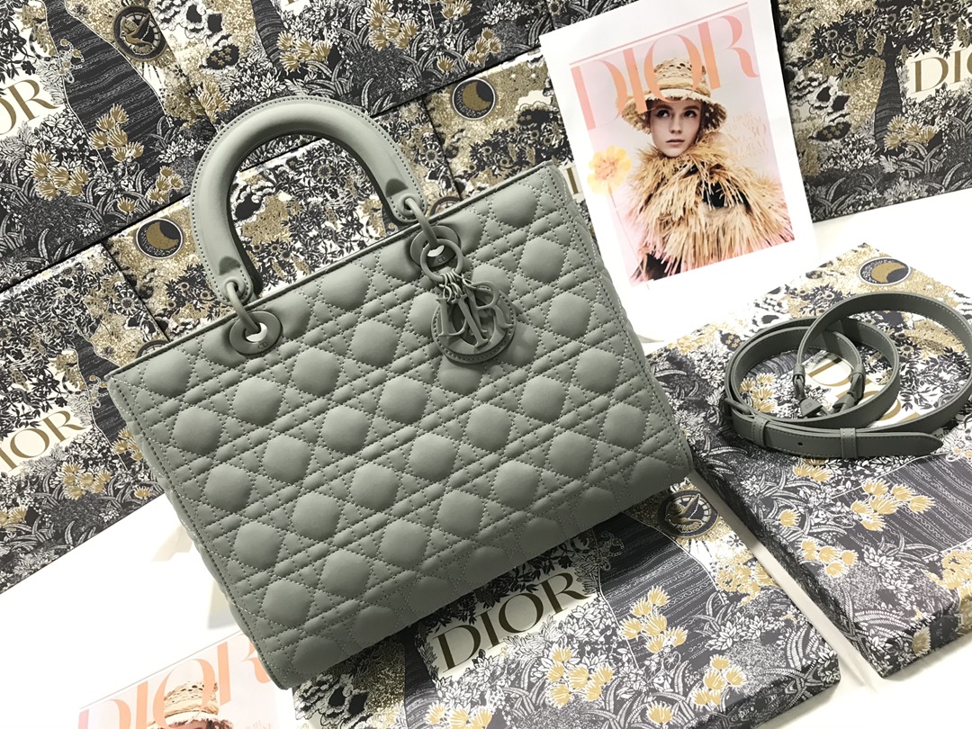 Large Lady Dior Bag Gray Ultramatte Cannage Calfskin